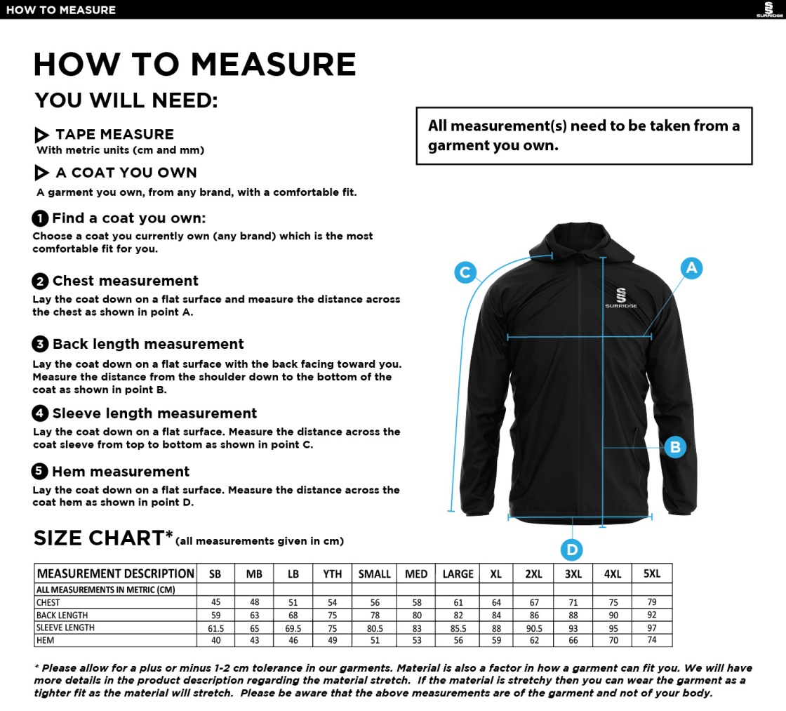 STOCKPORT SCHOOL PE Staff Dual Full Zip Training Jacket : Black - Size Guide