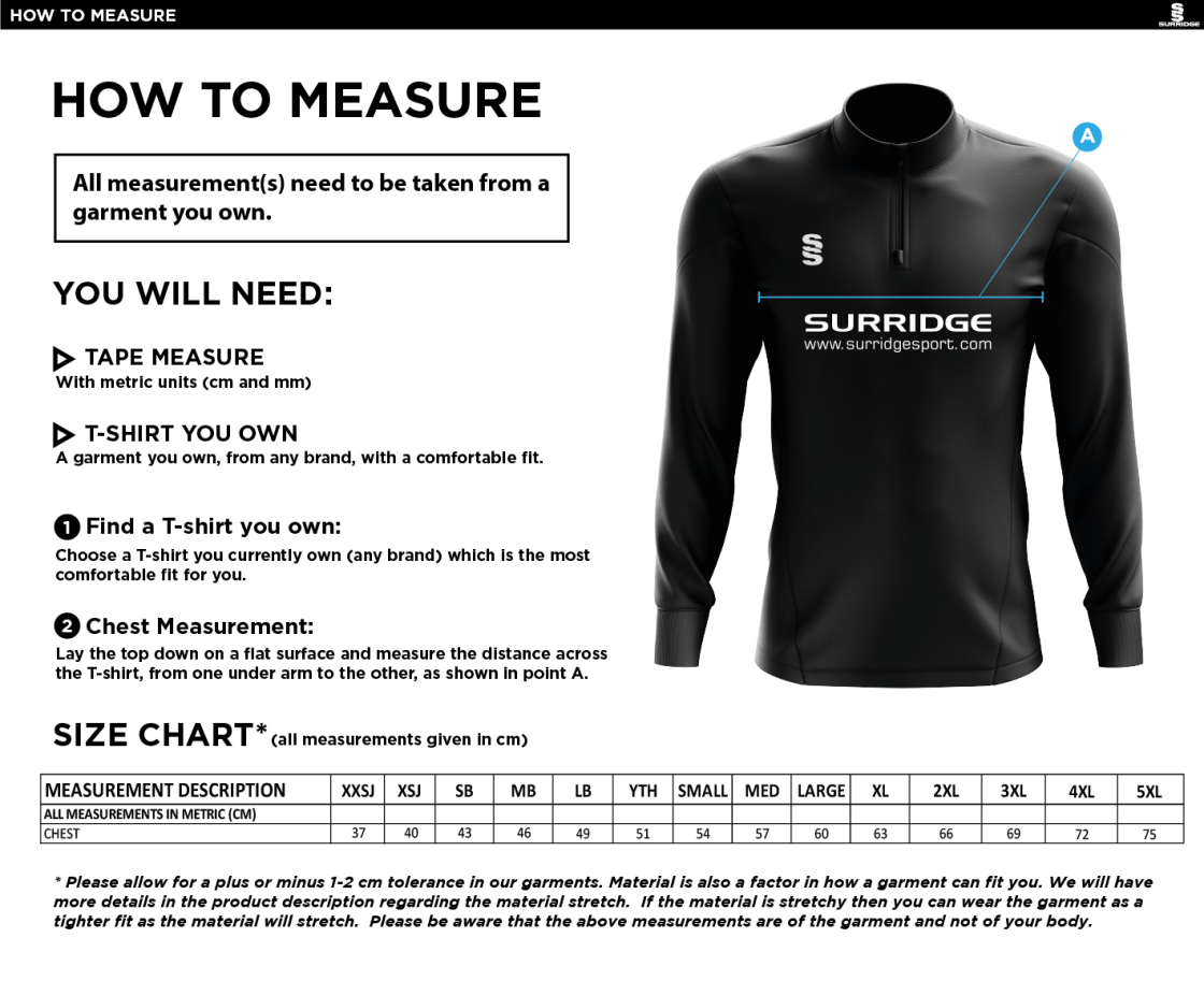 STOCKPORT School GCSE Sport Performance Top - Size Guide