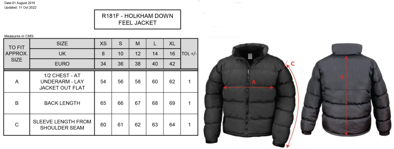 STOCKPORT SCHOOL PE Staff Women's Holkham Down Feel Jacket : Black - Size Guide