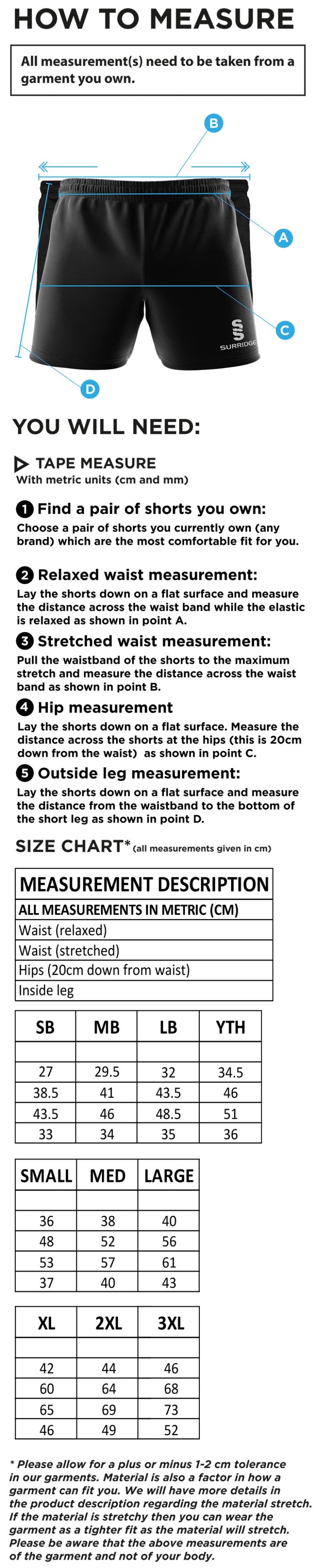 STOCKPORT School GCSE Sport Performance Gym Short - Size Guide
