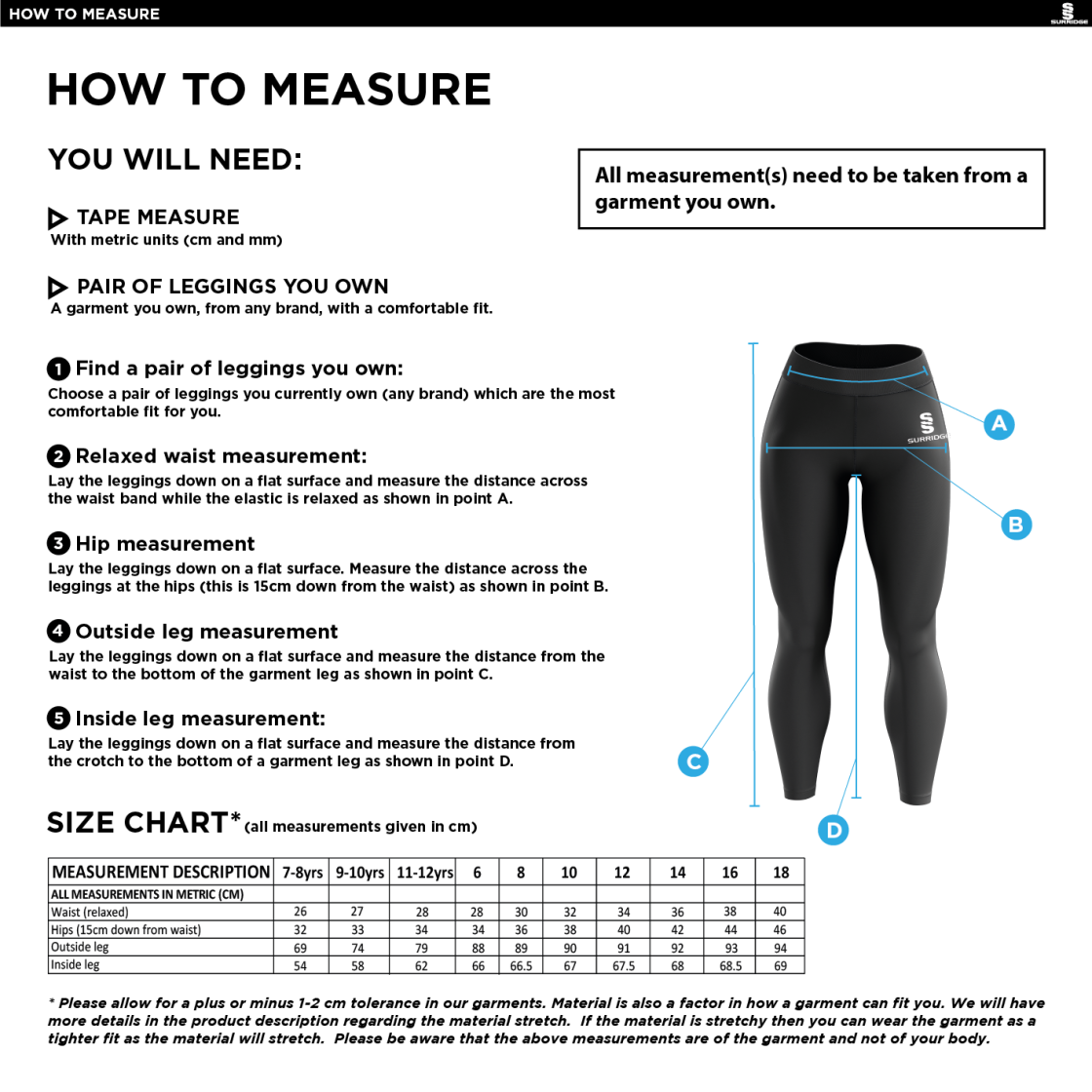 STOCKPORT School GCSE Sport Leggings - Size Guide