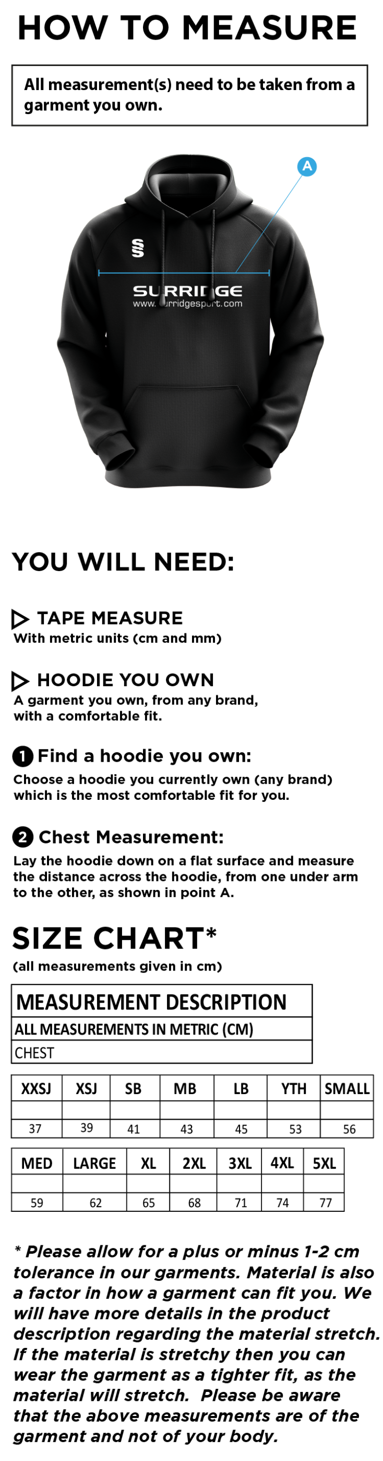 STOCKPORT SCHOOL PE Staff - Fuse Hoody : Black / White - Size Guide