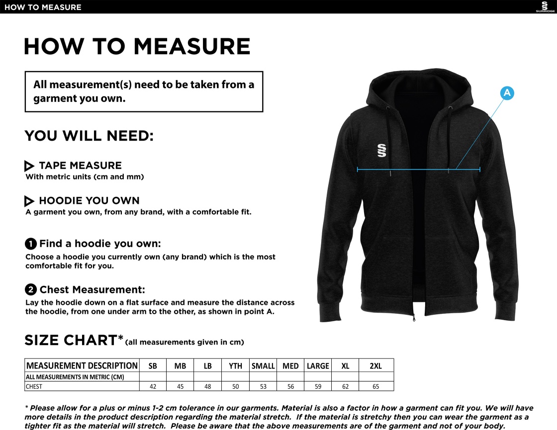 STOCKPORT SCHOOL BTEC Dance BLADE HOODY - Size Guide