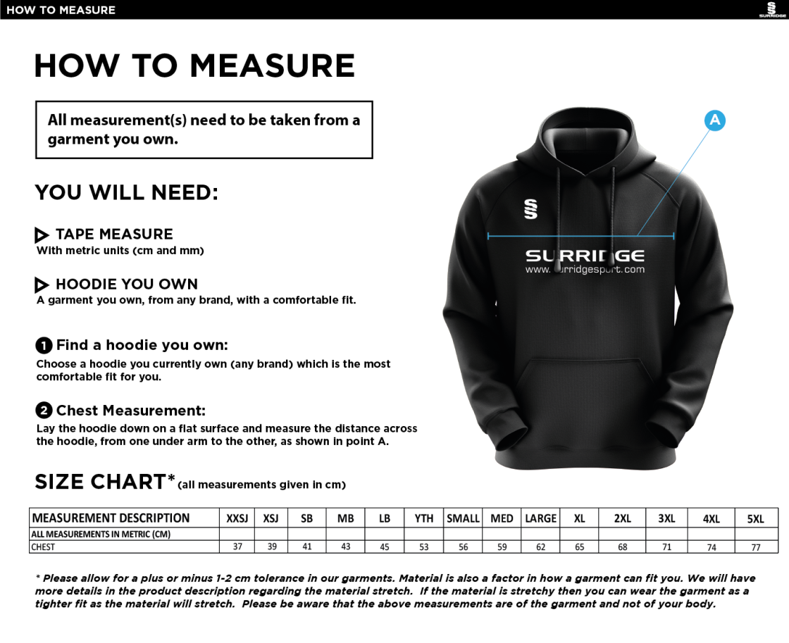STOCKPORT School GCSE Sport Hoody - Size Guide