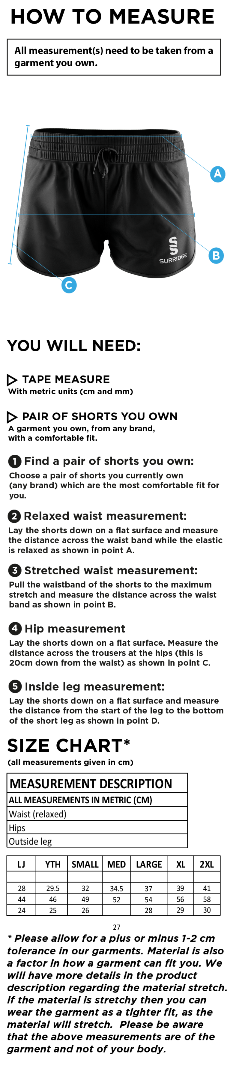 STOCKPORT School GCSE Sport Girl's Dual Active Short - Size Guide