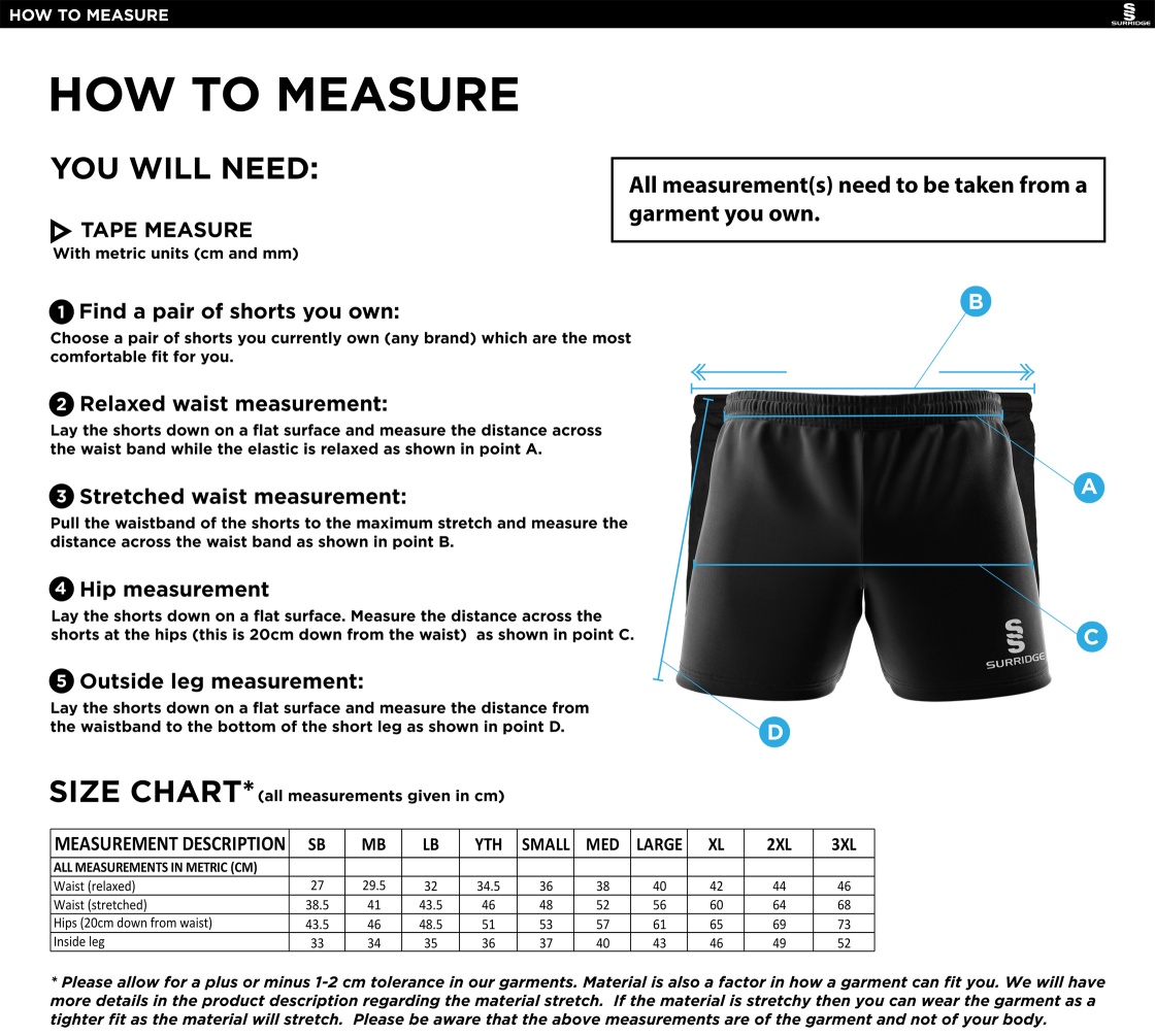 STOCKPORT School GCSE Sport Performance Gym Short - Size Guide