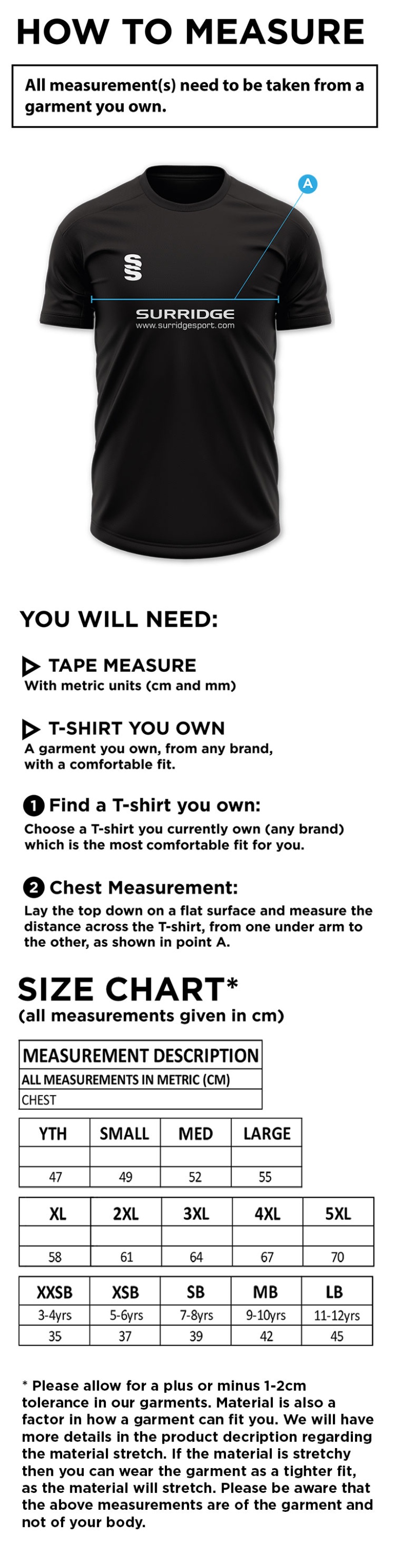 STOCKPORT School GCSE Sport Polo: White - Size Guide