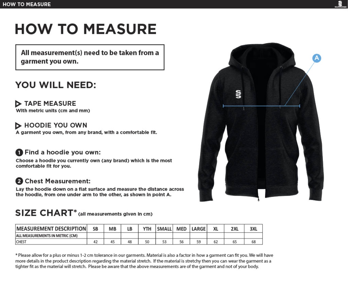STOCKPORT SCHOOL PE Staff Dual Full Zip Hoody : Black - Size Guide
